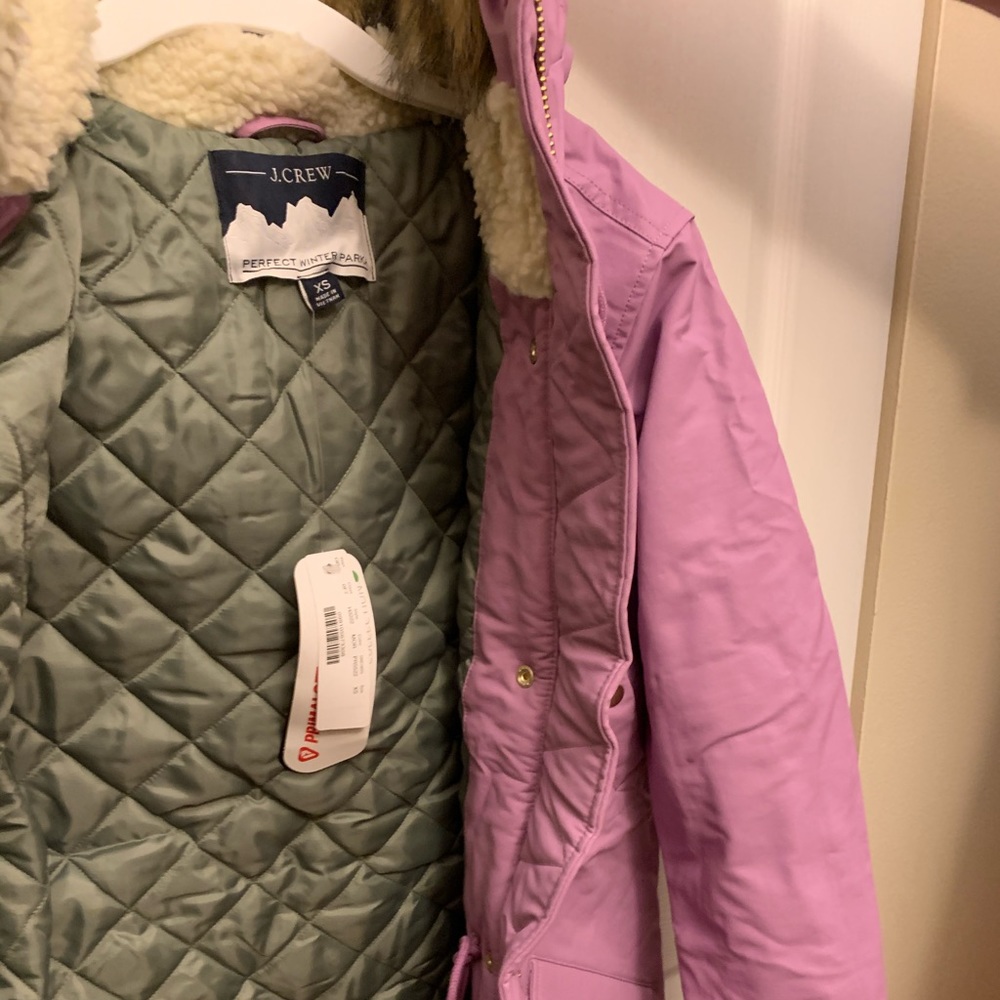J. Crew Lavender Puffer Coat with Faux Fur Sherpa Lined Hood - Picture 7 of 14